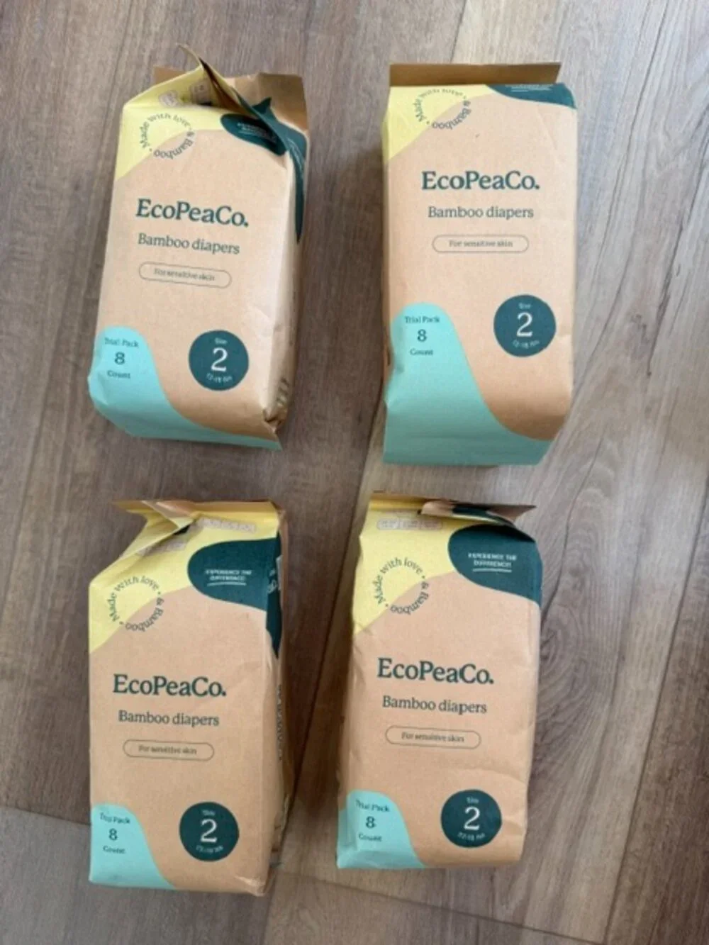 NEW EcoPeaCo. Bamboo Diapers Size 2 - 8 Count (4 Packs) TOTAL 32!